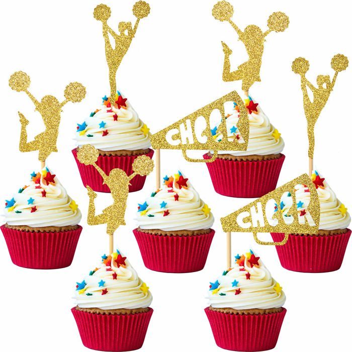 36 Pics à Cupcakes Cheerleading 3 Modèles Dorés pour Décoration de Gâteau Anniversaire et Fête