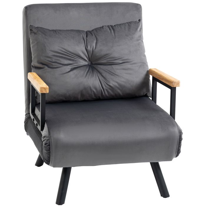 Fauteuil convertible 1 place – dossier réglable 5 positions – lit 185 x 63 cm – gris foncé