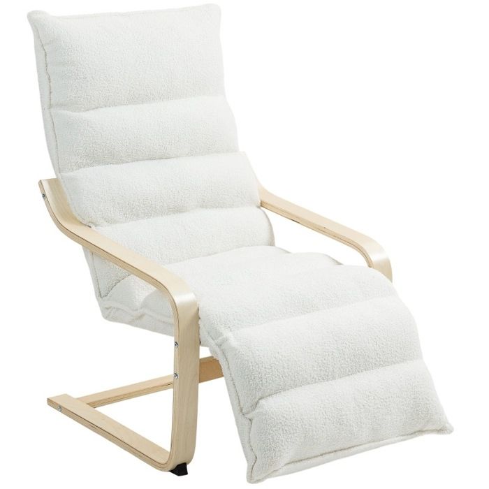 Fauteuil relax à bascule – Sherpa-Fleece blanc – repose-pieds réglable – accoudoirs – dossier haut