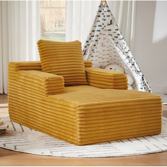 Canapé chaise longue 1 place 117 x 81 x 50 cm en corduroy jaune sans montage mousse haute densité JOINERY