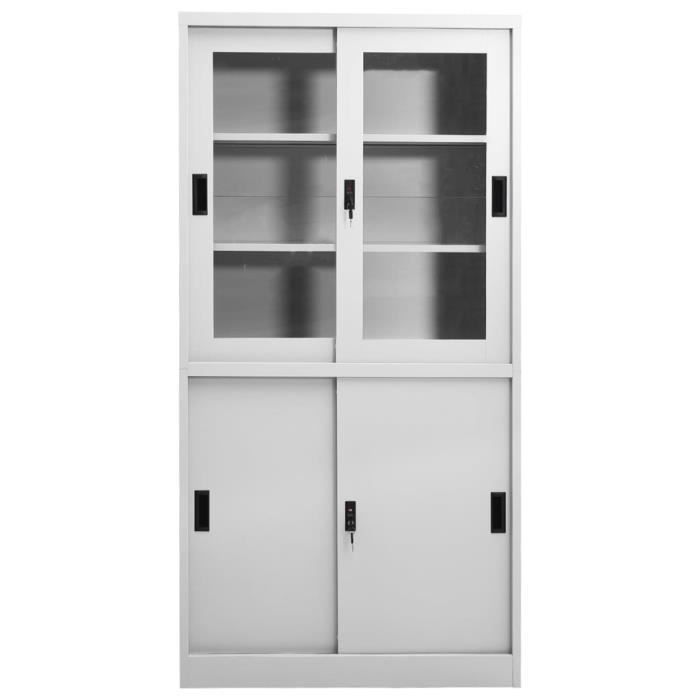 AKOZON Armoire à bureau porte coulissante Gris clair 90x40x180cm Acier