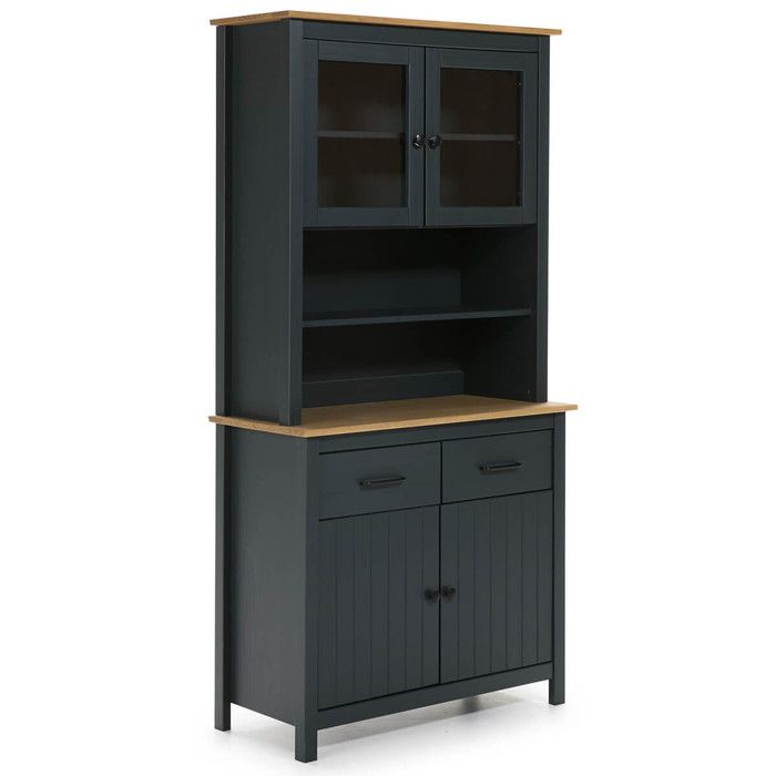 TINA - Buffet Haut 4 Portes 2 Tiroirs Bois Ciré et Bleu Pétrole TINA - Buffet Haut 4 Portes 2 Tiroirs Bois Ciré et Bleu Pétrole