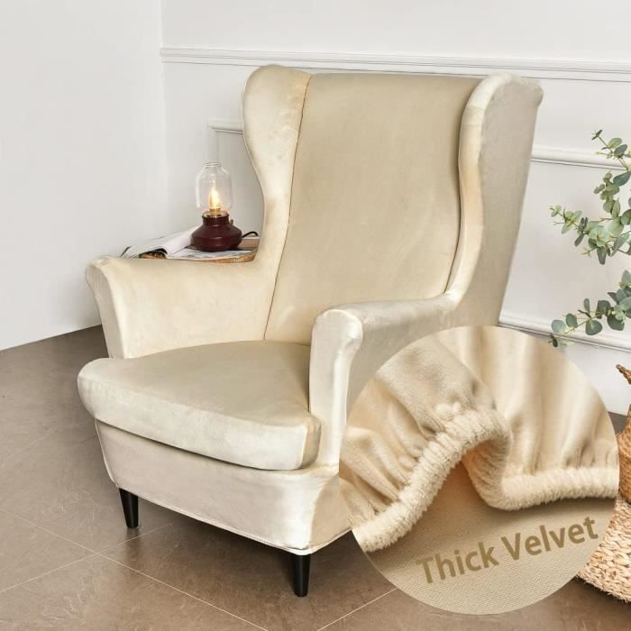 Housse De Fauteuil à Oreilles Imperméable – Lot 2 Pièces (siège + Coussin), Tissu Extensible, Bleu
