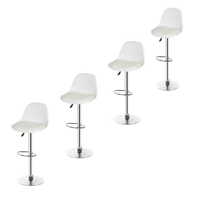 Tabouret de bar style Scandinave - DIYA - Pieds en Métal - Réglable en hauteur - Simili blanc