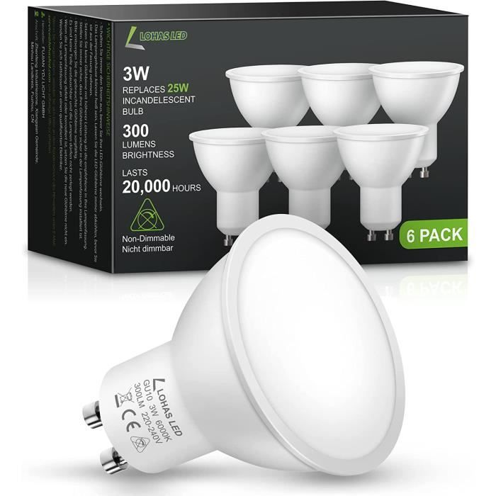 Ampoules LED GU10, 5W équivalent 60W, 600lm, Blanc Froid 6000K, 120° Larges  Faisceaux, Ampoules LED