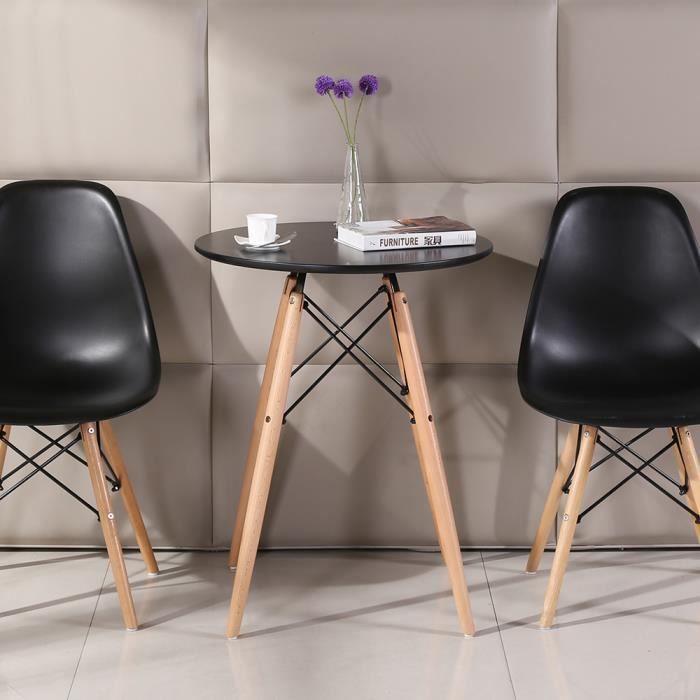 Table de Salle à Manger LAIZERE Style Scandinave Pieds en Hêtre Noir - 80cm de diamètre