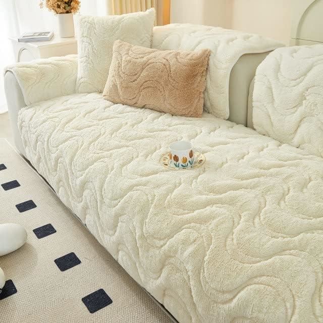 Housse De Canapé D'angle En Chenille Avec Glands – 2 Places – Blanc Et Autres Coloris – Taille Sur Mesure