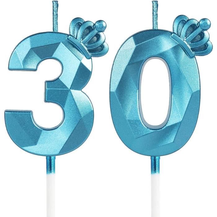 Bougie Anniversaire 30, Bougie Anniversaire Bleu Avec Couronne