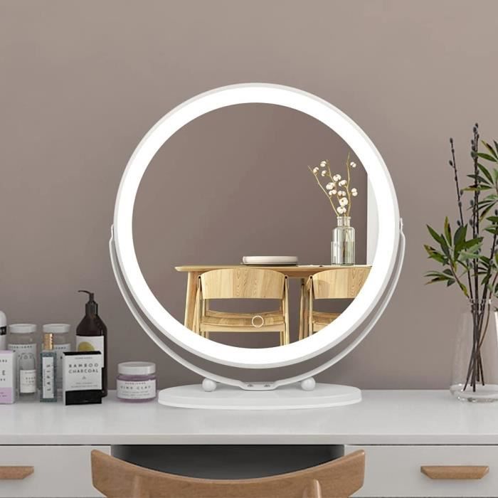 Coiffeuse Avec Miroir éclairé Coulissant - Table De Maquillage Blanc, Tiroirs Et étagères - Inclut Chaise - Par Zucebos