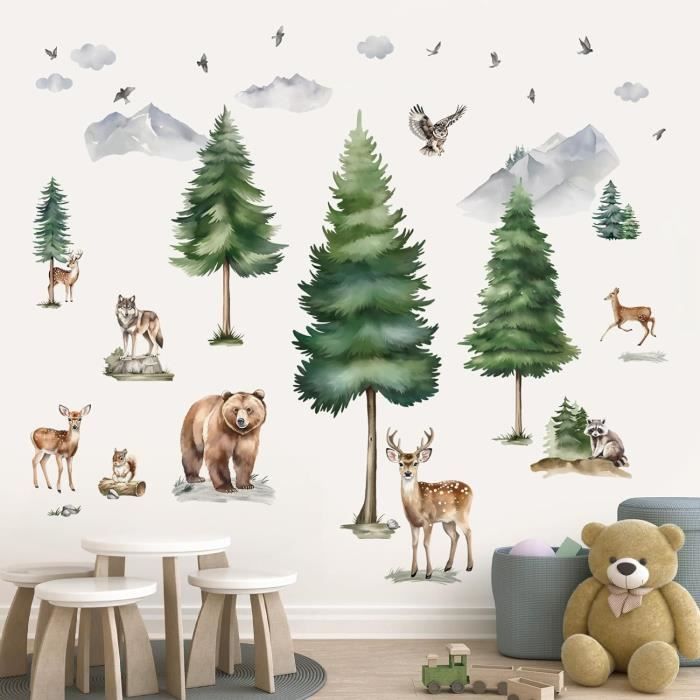 Stickers muraux enfants - Décoration chambre bébé - Autocollant Sticker mural géant enfant montagnes scandinaves NUUK - 110x135cm