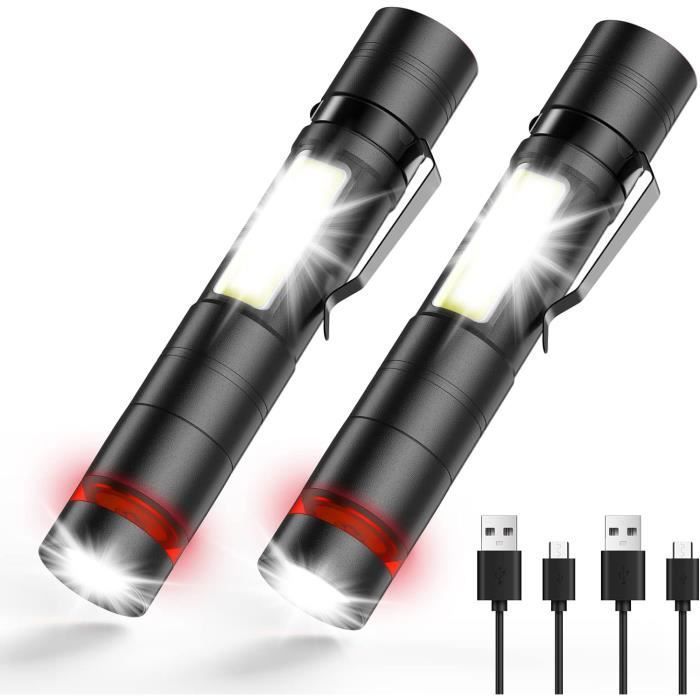 Mini Lampe Torche LED 2 Pièces Clip en Acier & COB Petite Lampes de Poche USB Rechargeable