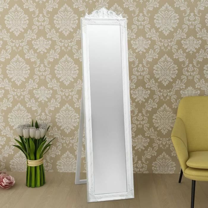 Miroir sur pied - JIN - Style baroque - 160 x 40 cm - Bois et verre - Blanc