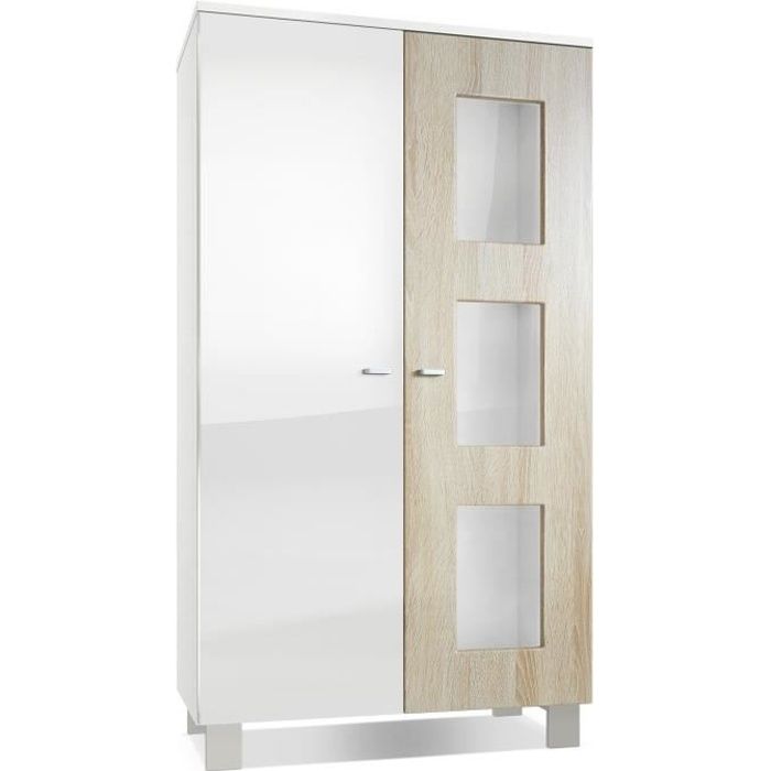 Vitrine Armoire Denjo Corps en Blanc Mat//Façades en Blanc Haute Brillance et Noir Haute Brillance