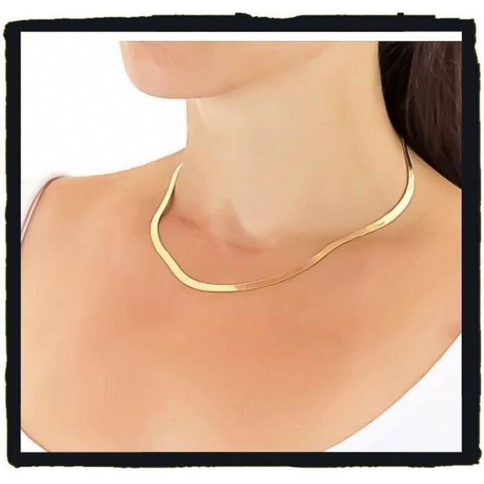 Collier femme maille serpent plate en plaqué or