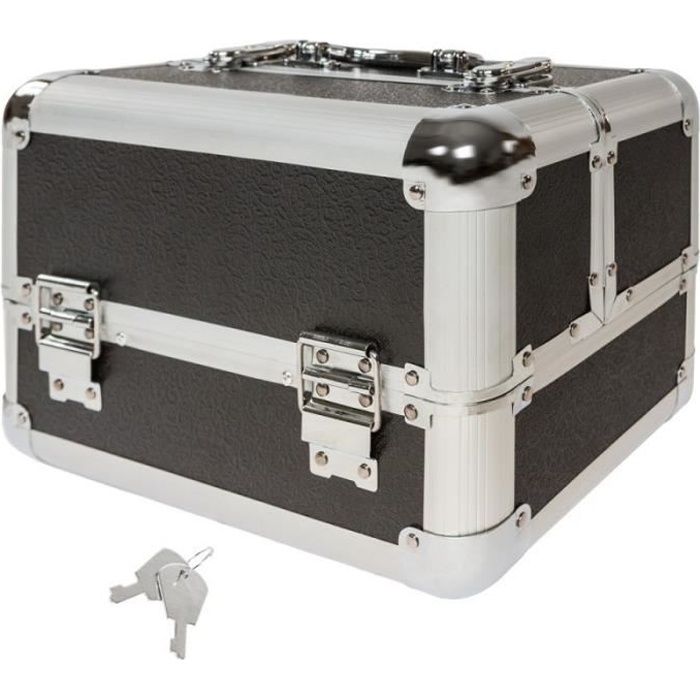 Valise Trolley Pro Pour Coiffure Et Maquillage - 58 Cm, Aluminium Noir, Compartiments Réglables, Verrouillable