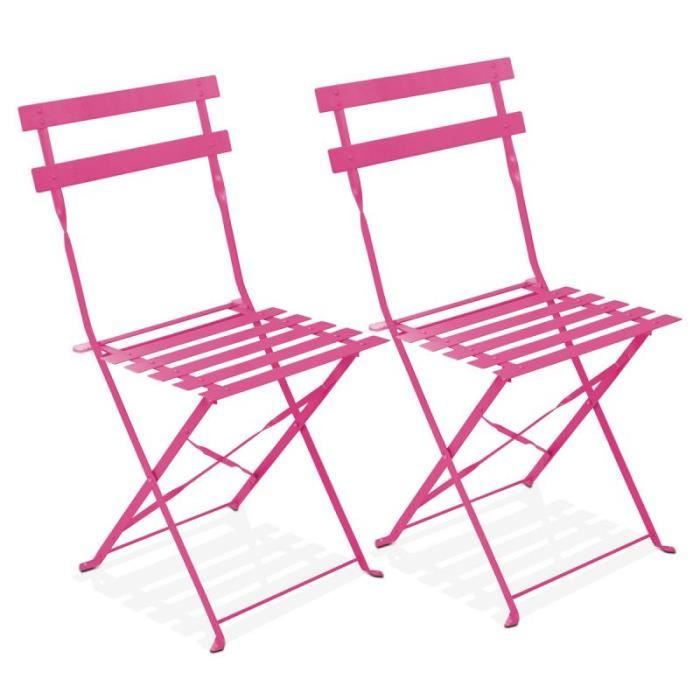 Lot de 2 chaises pliantes bistrot - Acier - Oviala - Rose