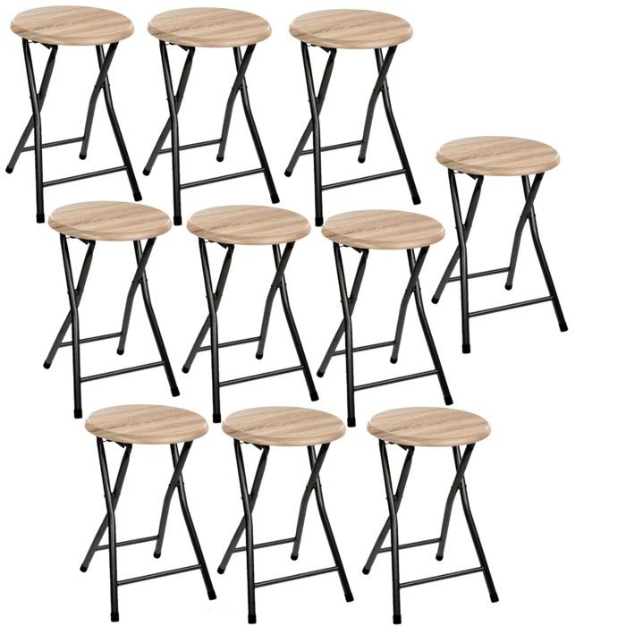 Toilinux - Lot de 10 tabourets pliants en métal - Beige et noir Toilinux - Lot de 10 tabourets pliants en métal - Beige et noir