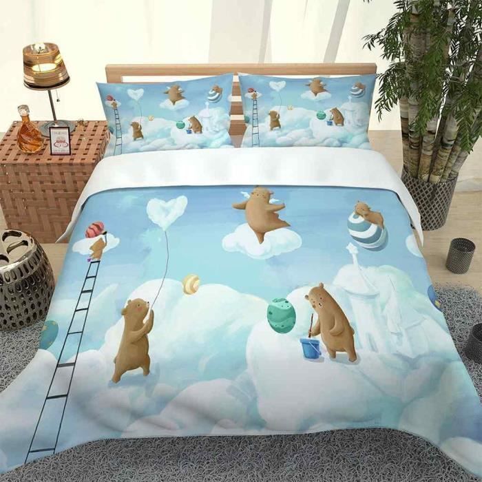 Parure De Lit 90 X 190 Cm Dessin Animé Forêt Ours Champignon