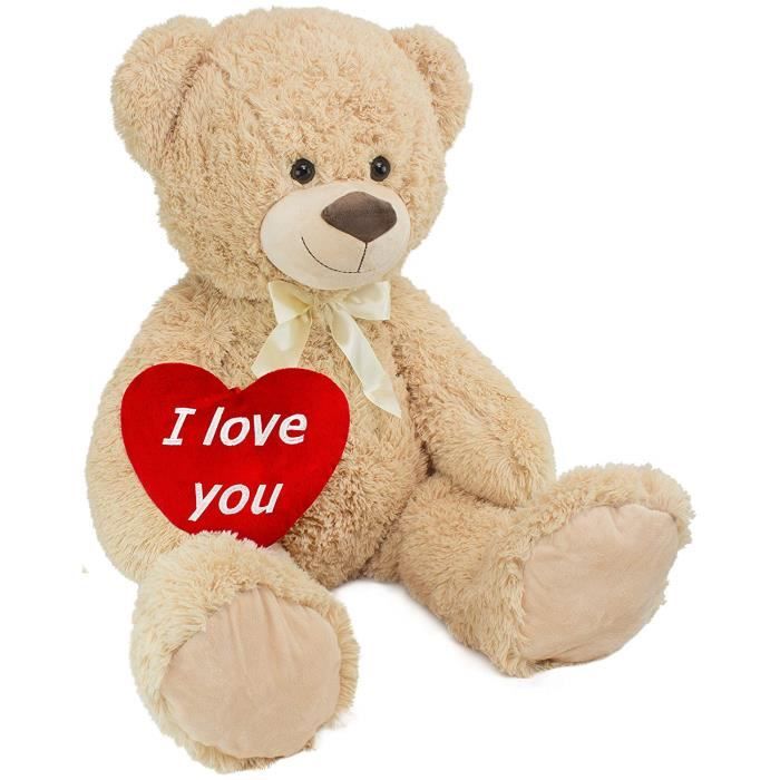 Brubaker Peluche géante XXL - Ours - Nounours - 100 cm - Beige - Cœur en  Peluche 'I Love You' Inclus - Cdiscount Jeux - Jouets