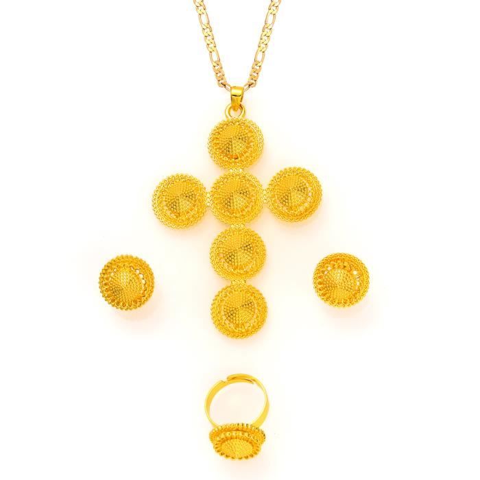 Set De Bijoux Plaqué Or - Collier, Boucles D'oreilles Et Bague, Acier Inoxydable, Neuf Avec étiquettes