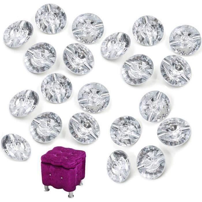 50 Boutons En Cristal Strass 25 Mm Pour Capitonnage - Canapé, Lit, Tête De Lit - Boucle Métal & Kit Couture Inclus - 12