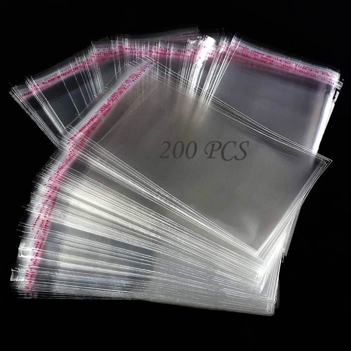 Sachets Plastique Auto-adhésifs 200pcs - 24x16cm Transparents, Emballage Bonbons Bijoux