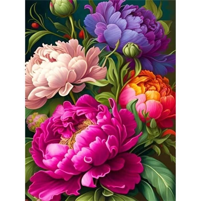 Kit Diamond Painting 5D Orchidées Violettes - Toile Autocollante Complète Avec Pierres - Décoration Murale DIY Adulte