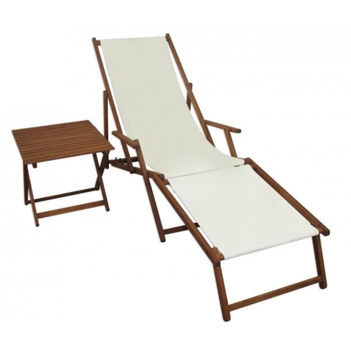 chaise longue de jardin blanche pliante avec repose-pieds et petit table 10-303ft