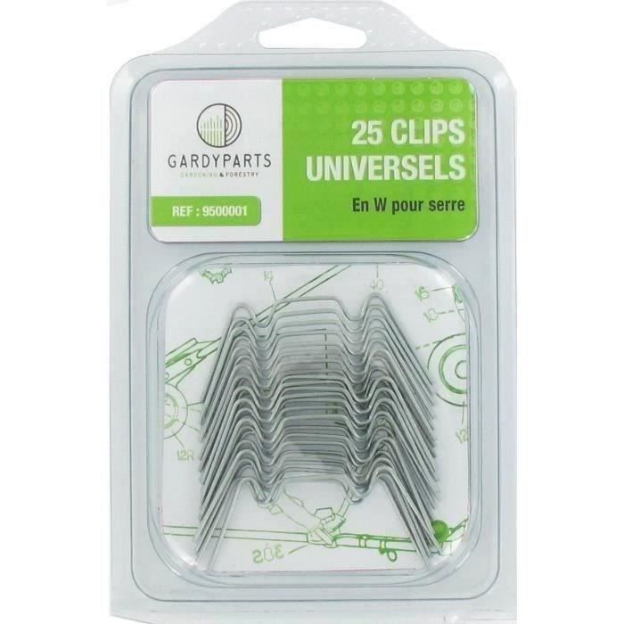 Jeu de 25 clips universels en W pour le maintien des plaques de verre ou polycarbonate sur la struct