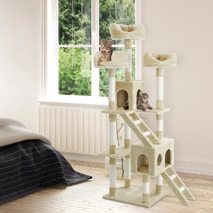 Finether 181 Cm Arbre A Chat Avec Griffoir Comfortable Grande Capacite Paniers Douillets Plateformes Multifonctionnel Beige Cdiscount Animalerie