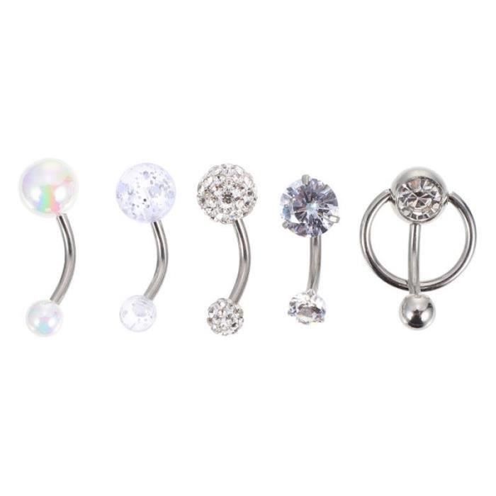 3 Anneaux De Nombril Courts 6mm Argent - Piercing 14G Acier Inox 316L Avec Zirconia, Bijoux Nombril Petit