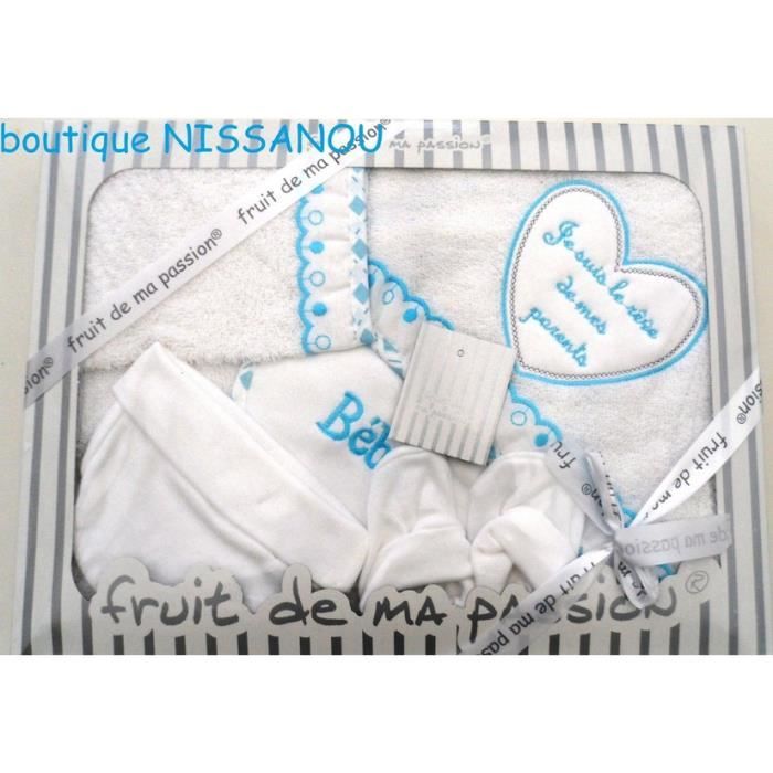 COFFRET NAISSANCE cape sortie de bain serviette bebe idee cadeau 5 pièces Nissanou