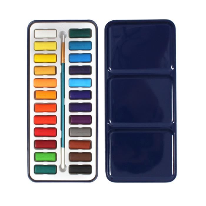 Artina – Boîte Aquarelle 24 Couleurs Avec Pinceau Réservoir D’eau – Palette Métal – Enfant Et Adulte