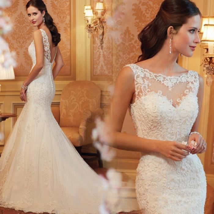 Pas Cher Plage Dentelle Robe De Mariée Sirène Sexy Tulle Dos Nu Romantique Mariée Robes Custom Made Plus Size Robes De Mariée