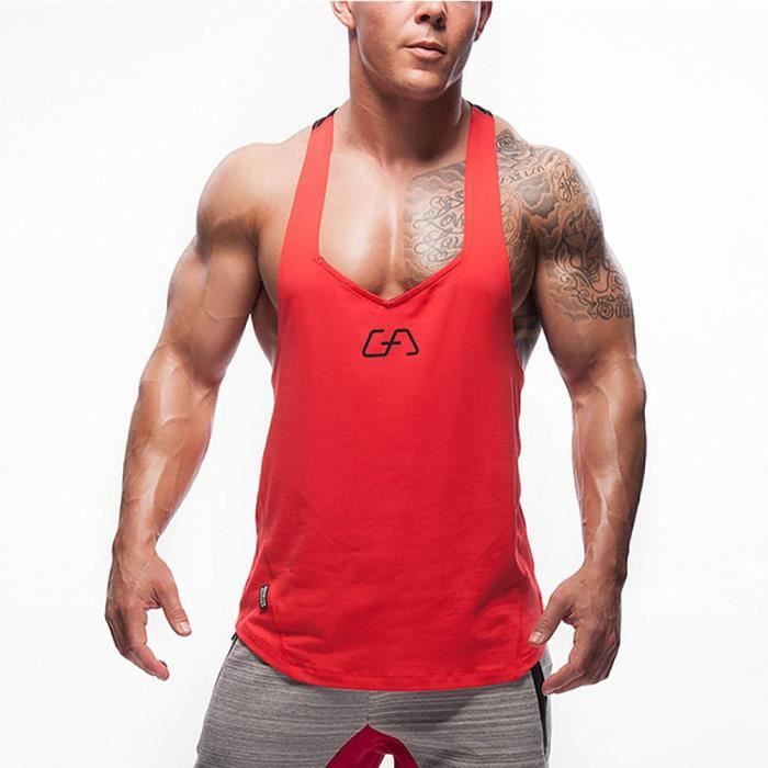 Pack De 2 Debardeur Imprime En Pur Coton Homme Debardeur Coupe Large De Sport De Plein Air Bretelles Homme Rouge L Rouge Cdiscount Pret A Porter