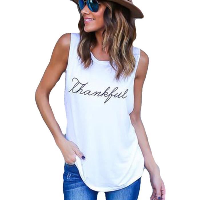 T Shirt Femme slim Gilet de mode T shirt sans manches T shirt imprime Tee shirt mode Blanc Cdiscount Pret a Porter