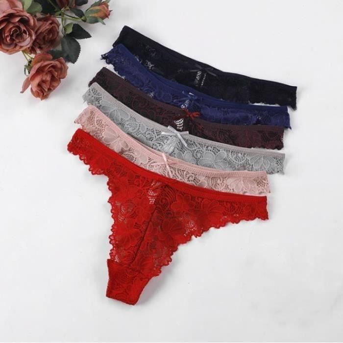 STRING TANGA Lot de 6 strings en dentelle multicolore pour femmes culottes et slips en coton