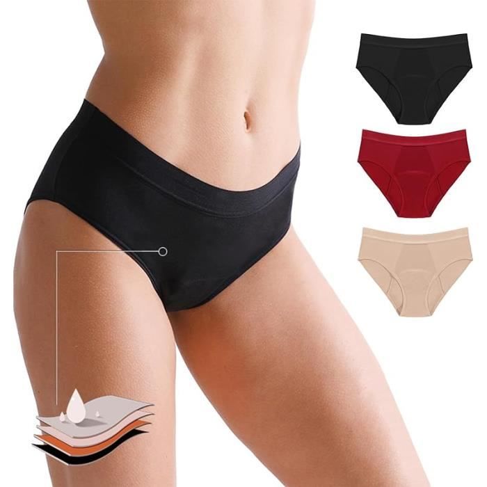 Culotte anti fuite urinaire Culotte incontinence femme lavable Lot de 3 culottes menstruelles grande taille haute coton