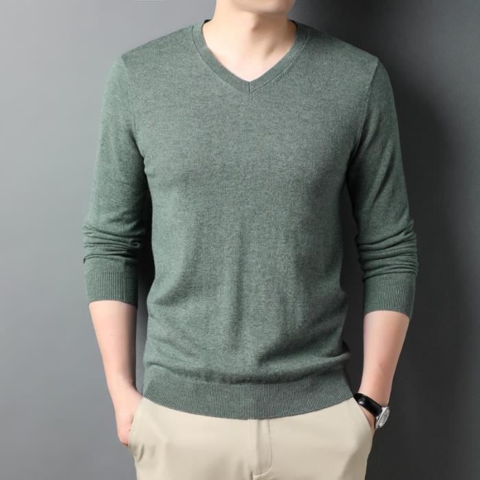 Pull vintage en coton à carreaux avoine et col en V, XXL pour hommes - France