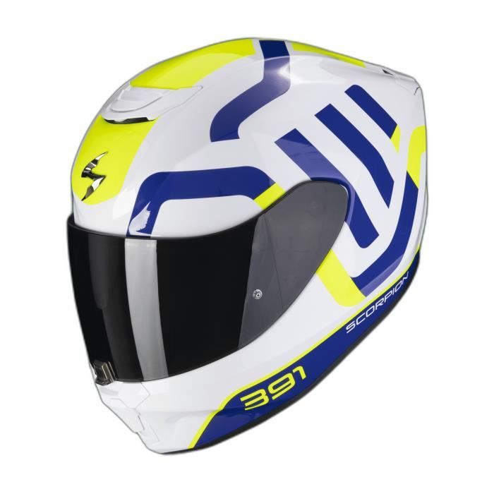 Casque moto intégral Scorpion Exo-391 Arok ECE 22-06 - blanc/bleu/jaune fluo - XS