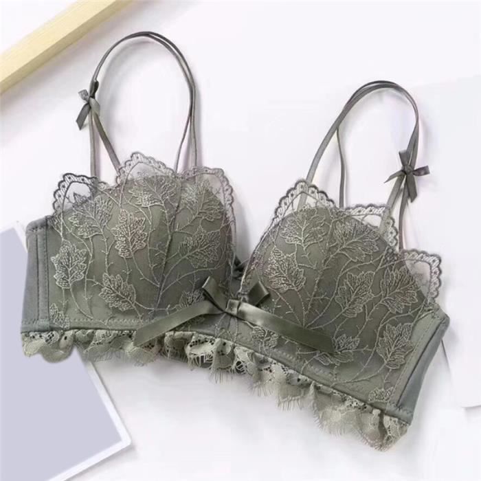 Soutien-Gorge à Armatures Non Rembourré Dentelle Brodée Florale Femme Bonnets D-J