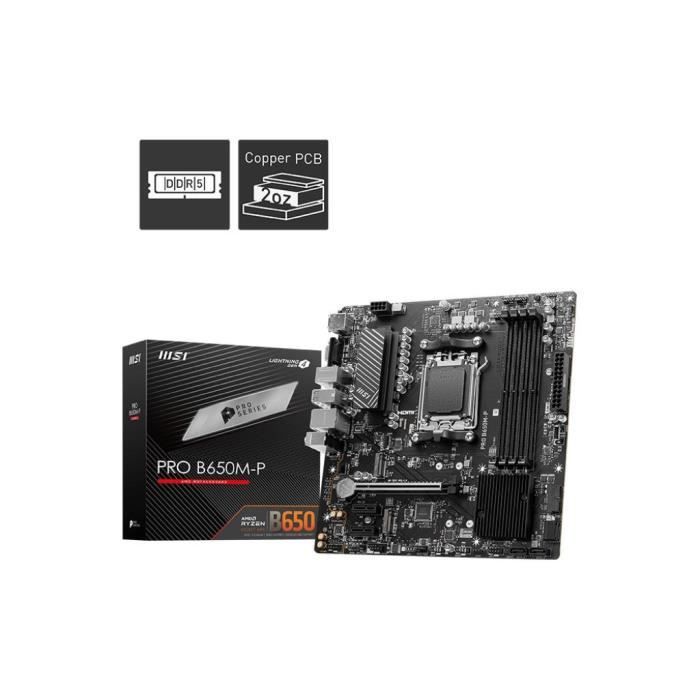 MSI PRO B650MP Carte mère Micro ATX Socket AM5 AMD B650 4x DDR5 M.2 PCIe 4.0 USB 3.1
