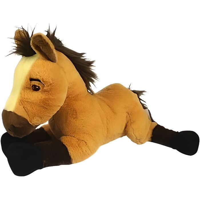 Grande Peluche Cheval Brun Spirit 45 Cm Couche - Doudou Enfant XL