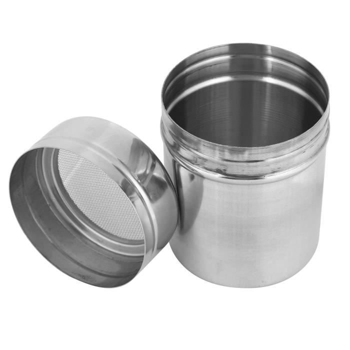 Shaker à Poudre Inox - Pour Sucre Glace, Cacao, Farine, Taille M (6.8x9cm), Couvercle Anti-poussière