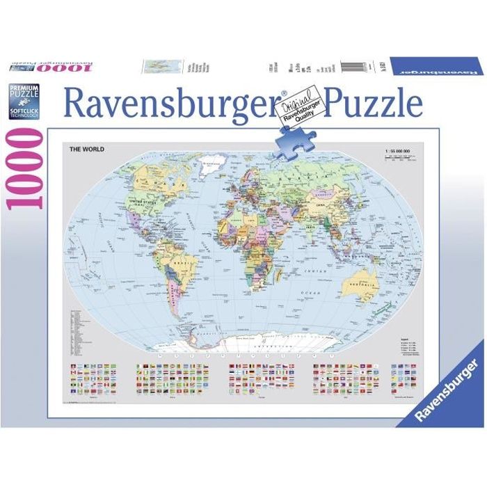 Puzzle Carte du monde politique - RAVENSBURGER - 1000 pièces - Mixte - 14+ ans