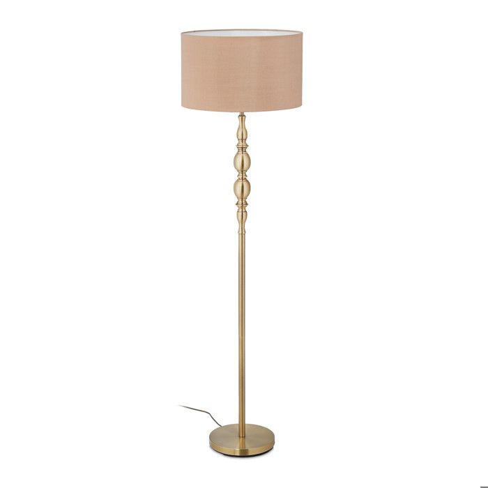Relaxdays Lampe droite salon E27 avec câble abat-jour tissu D 43 cm lampadaire vintage 156 cm de haut beige doré