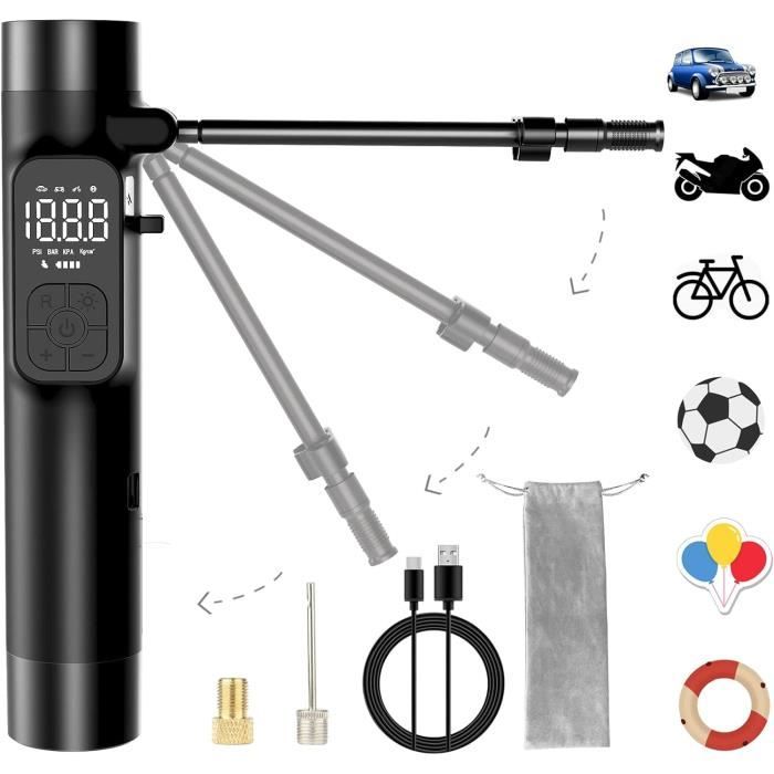 Compresseur à Air Portatif 8000mAh, 150PSI Gonfleur de Pneus Sans Fil pour Voiture, Pompe à Vélo Électrique avec Écran Numérique et Éclairage LED, Adaptée aux Voitures, Motos, Vélos et Ballons, Orange