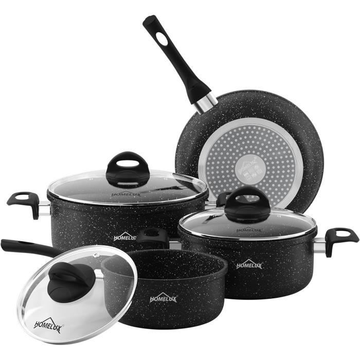 Lot De 5 Casseroles émaillées Magnefesa - Bleu - Induction - Intérieur Anti-adhésif Façon Pierre - 12 à 20 Cm