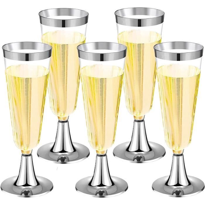 Lot de 4 flûtes à champagne en plastique - Jaune doré - Gris argenté