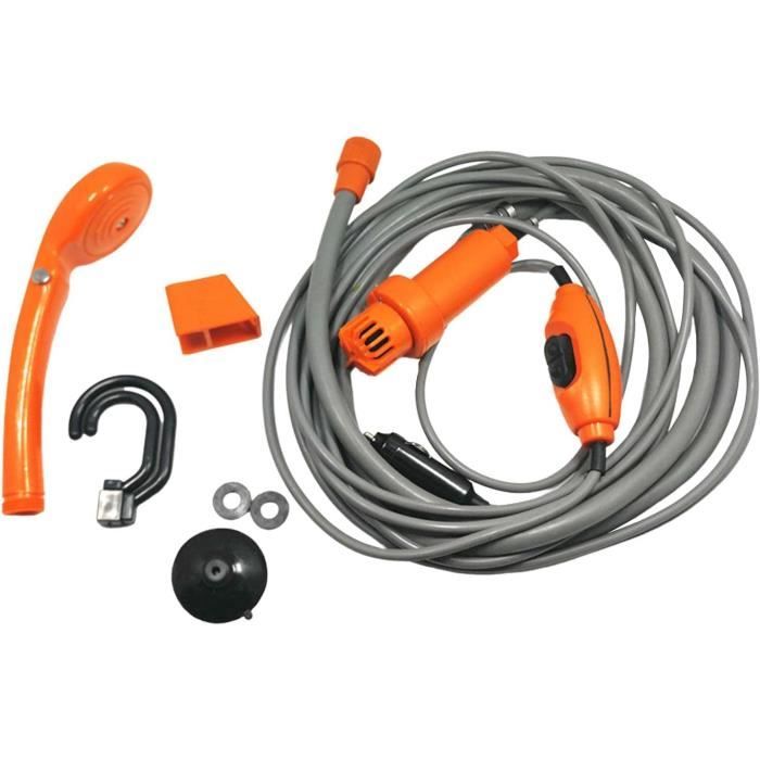 Douche Camping Portable 12V – Pommeau, Tuyau 2m, Ventouse/crochet, 3.5L/min, Pour Voiture, Plage, Jardin